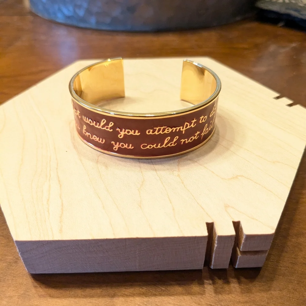 Rustic Cuff Inspirational Gold Tone & Burgundy Enamel Cuff Bracelet